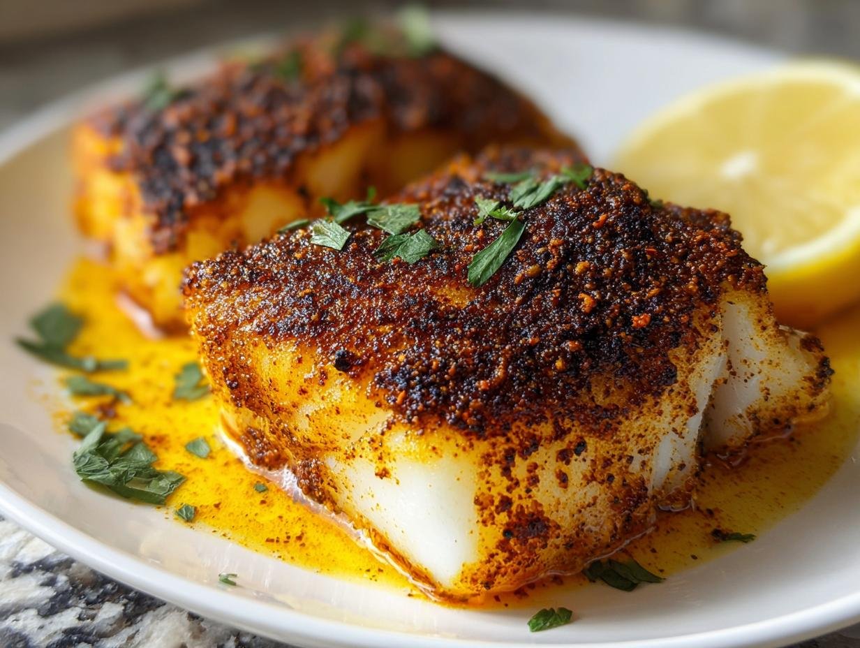 Baked Blackened Cod: 10-Minute Flavor Burst - Serving suggestion with lemon wedges and a side dish