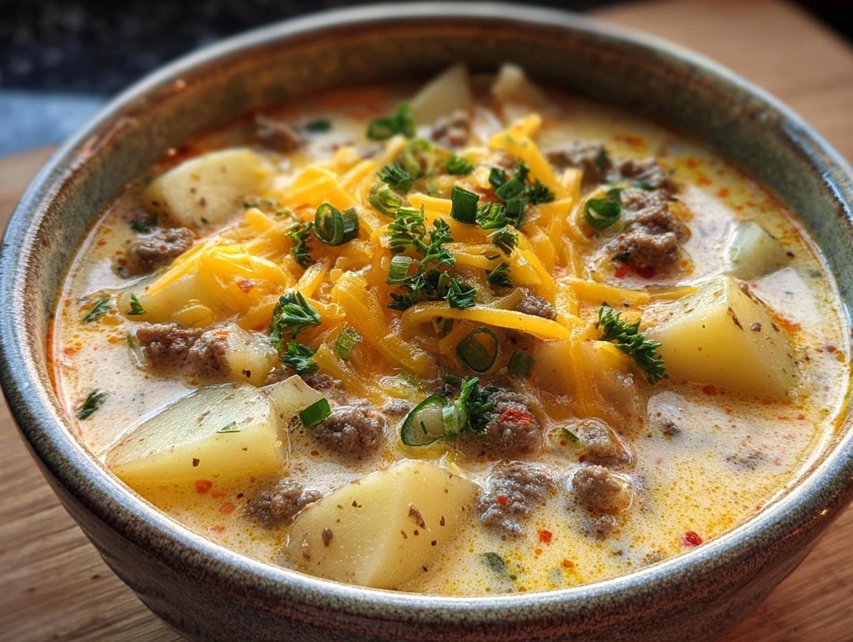 Cheesy Hamburger Potato Soup: 1 Delicious Recipe - Cheesy Hamburger Potato Soup - additional detail