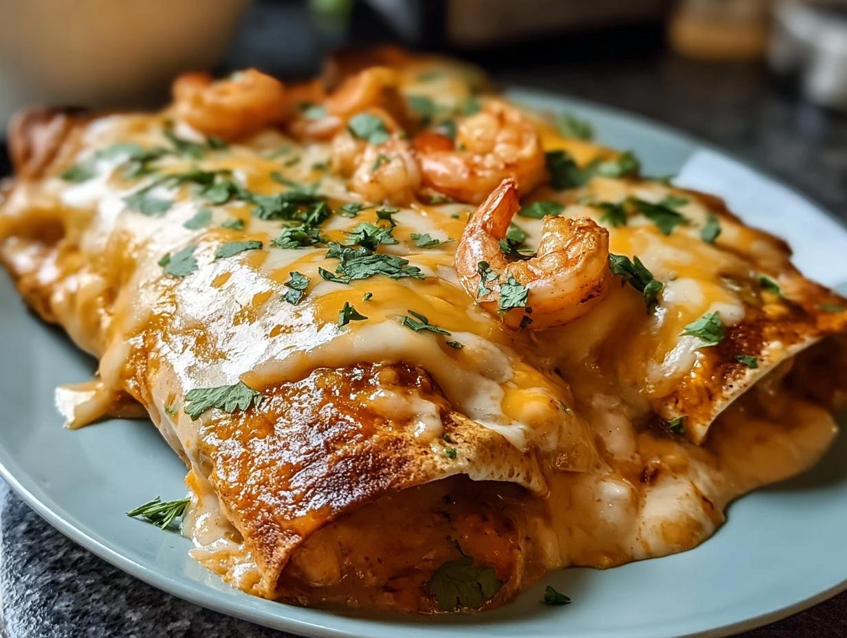 Amazing Creamy Shrimp Enchiladas Recipe Awaits - Assembled and baked creamy shrimp enchiladas ready to serve