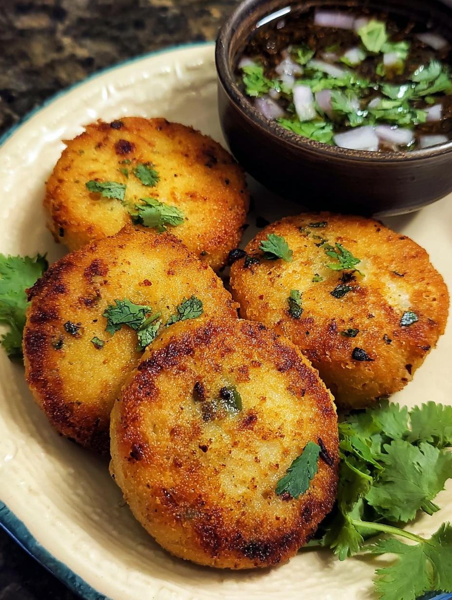 Delicious Aloo Tikki served with vibrant green mint chutney and sweet tamarind chutney, ready to be enjoyed.