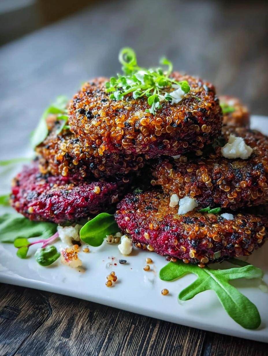 Divine Beet Goat Cheese Quinoa: 4 Healthy Patties - close-up of golden-brown beet goat cheese quinoa patties on a plate with fresh herbs