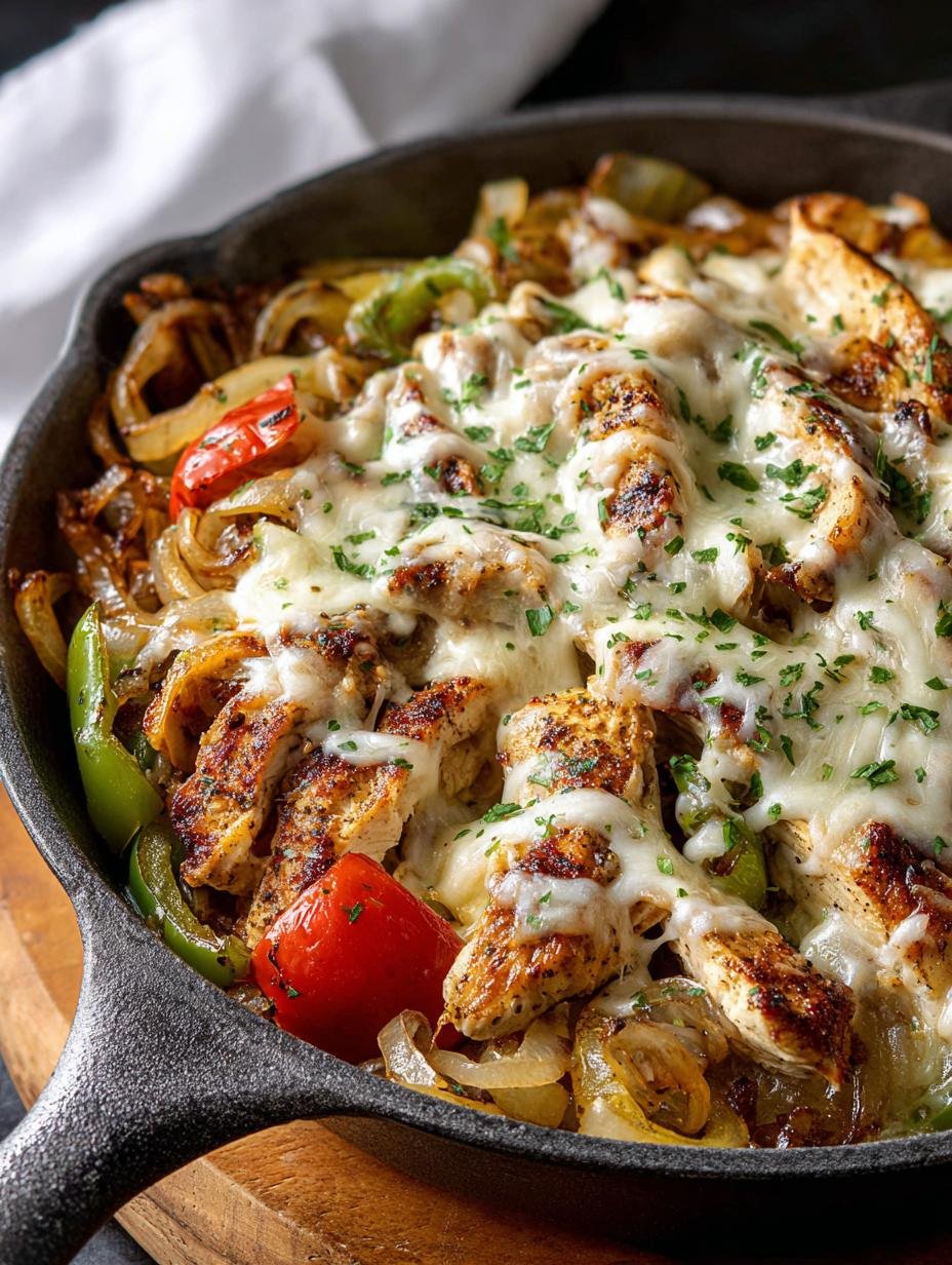Delicious Chicken Cheesesteak Skillet with fresh ingredients