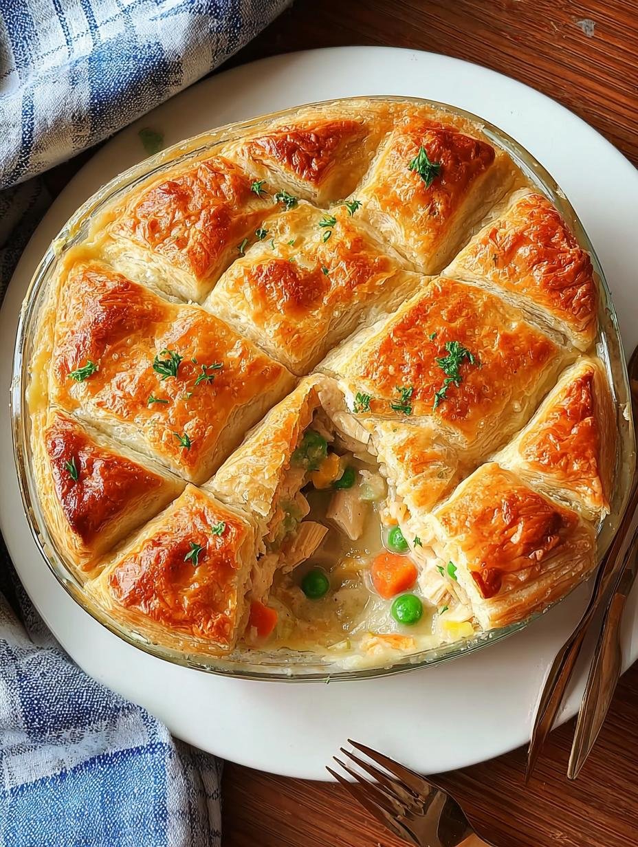 Amazing Chicken Pot Pie Bake with golden biscuits and creamy filling, a perfect one-dish comfort food