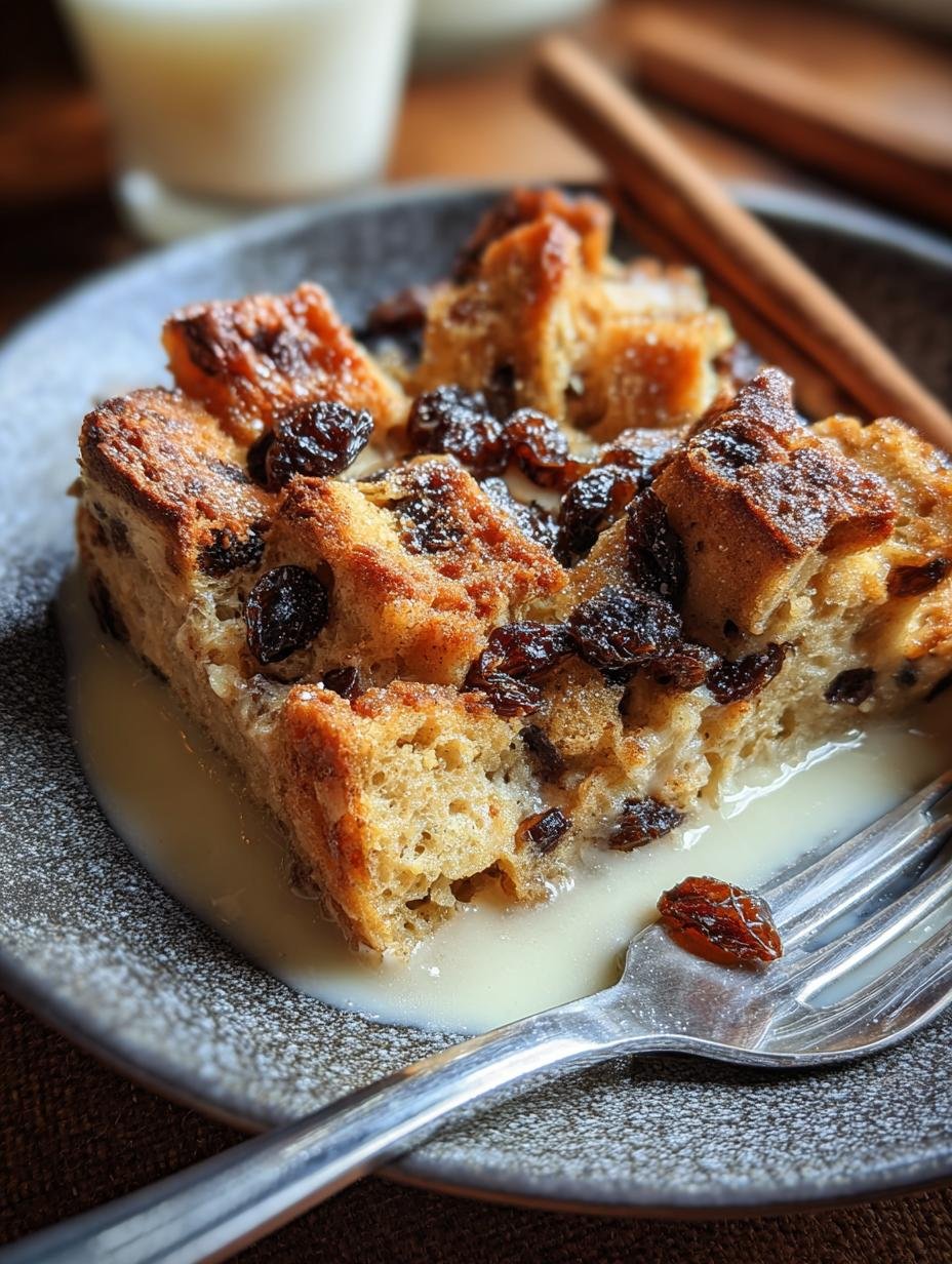 Deliciously golden Cinnamon Raisin Bread Pudding with a sweet glaze, fresh from the oven, ready to be served