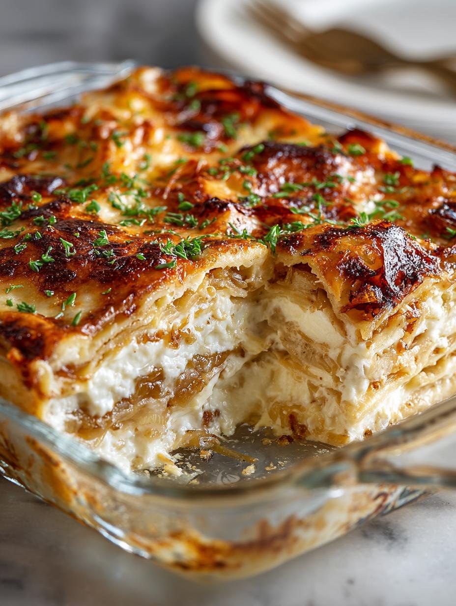 Delicious French Onion Lasagna: A Comfort Food Favorite - French Onion Lasagna - main visual representation
