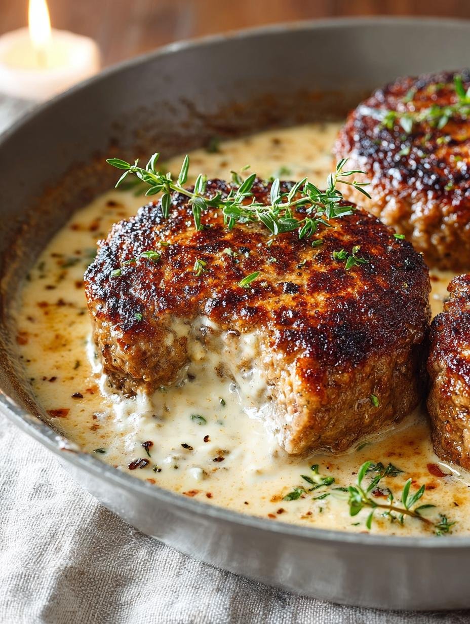 Delicious Hamburger Cream Steaks Cozy garnished with fresh dill
