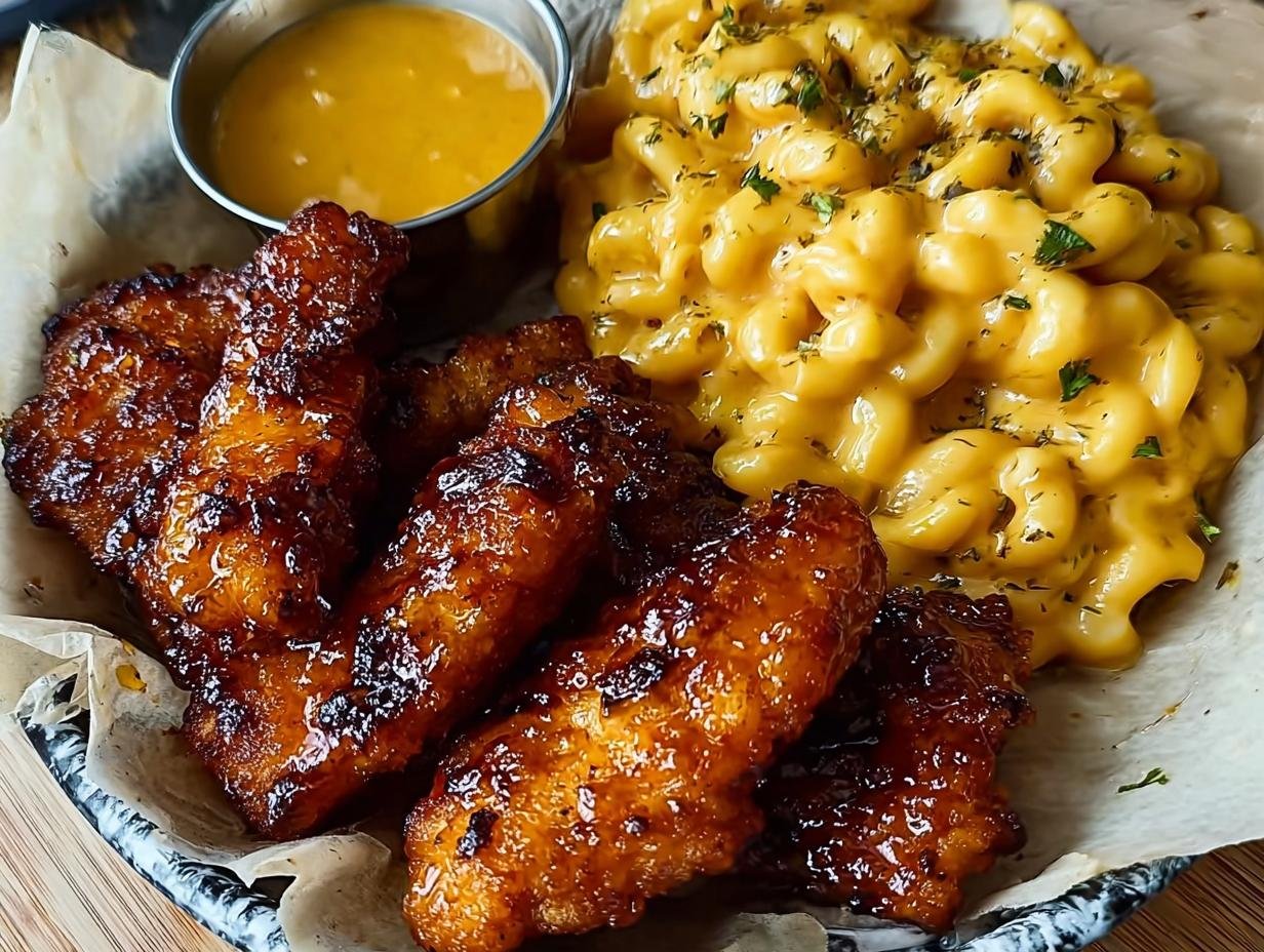 Hot Honey Chicken Tenders: 1 Easy Sweet Heat Recipe - Close-up of creamy mac and cheese with golden breadcrumb topping