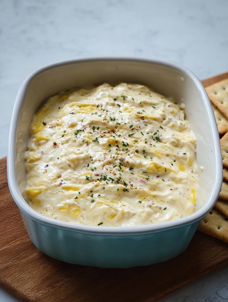 A close-up of Jarlsberg Cheese Dip One in a bowl, garnished with fresh parsley, surrounded by various crackers and vegetable sticks, ready for dipping.