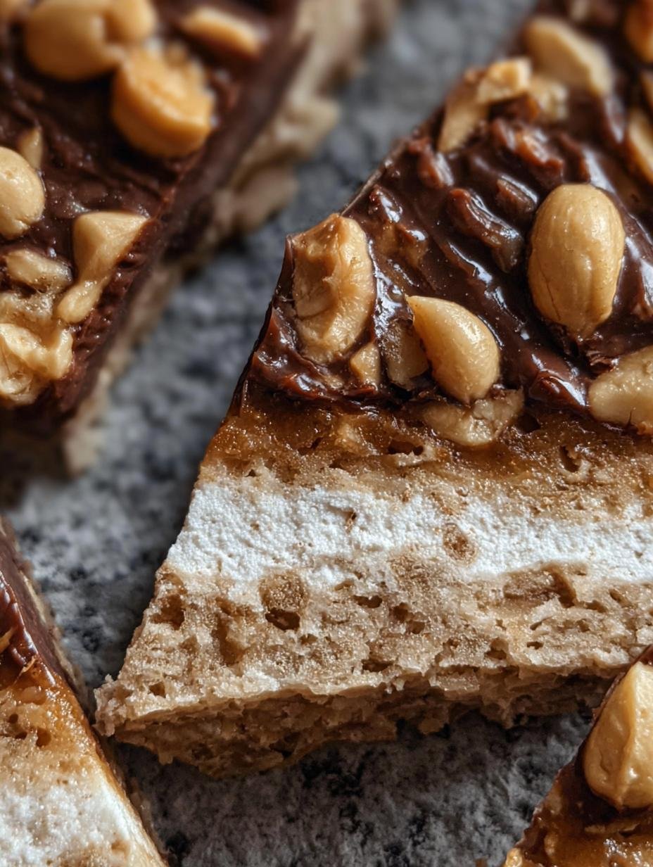 Close-up of a perfectly cut Nussecken German nut corner, showing the shortbread, jam, and hazelnut layers