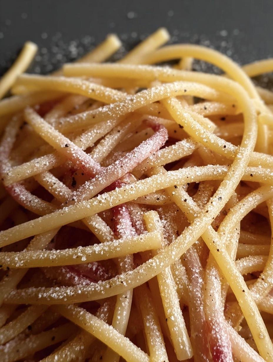 Irresistible Pasta Carbonara with creamy sauce and crispy guanciale, ready to be served