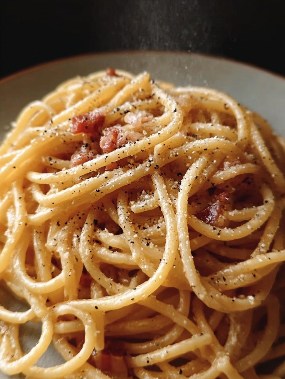 Delicious Pasta Carbonara served in a bowl, garnished with fresh black pepper and Pecorino Romano