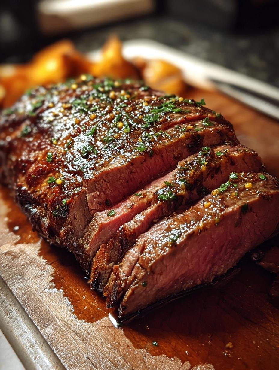 Ein perfekt zarter Rinderbraten Rezepte Backofen, goldbraun angebraten und bereit zum Schmoren, umgeben von frischem Gemüse und Kräutern.