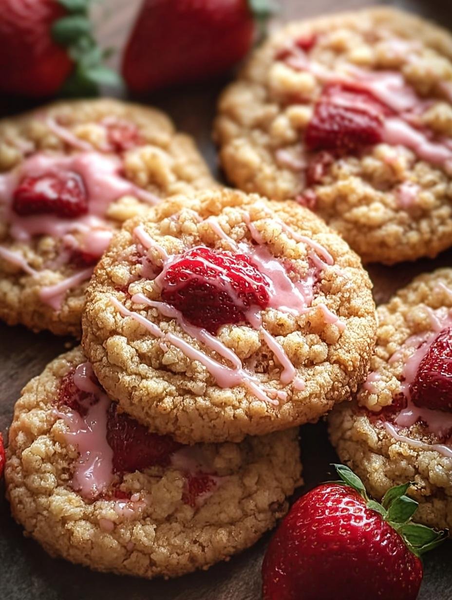 Amazing Strawberry Crunch Cookies: 1 Biting Secret - close-up of a stack of Strawberry Crunch Cookies with vibrant pink topping