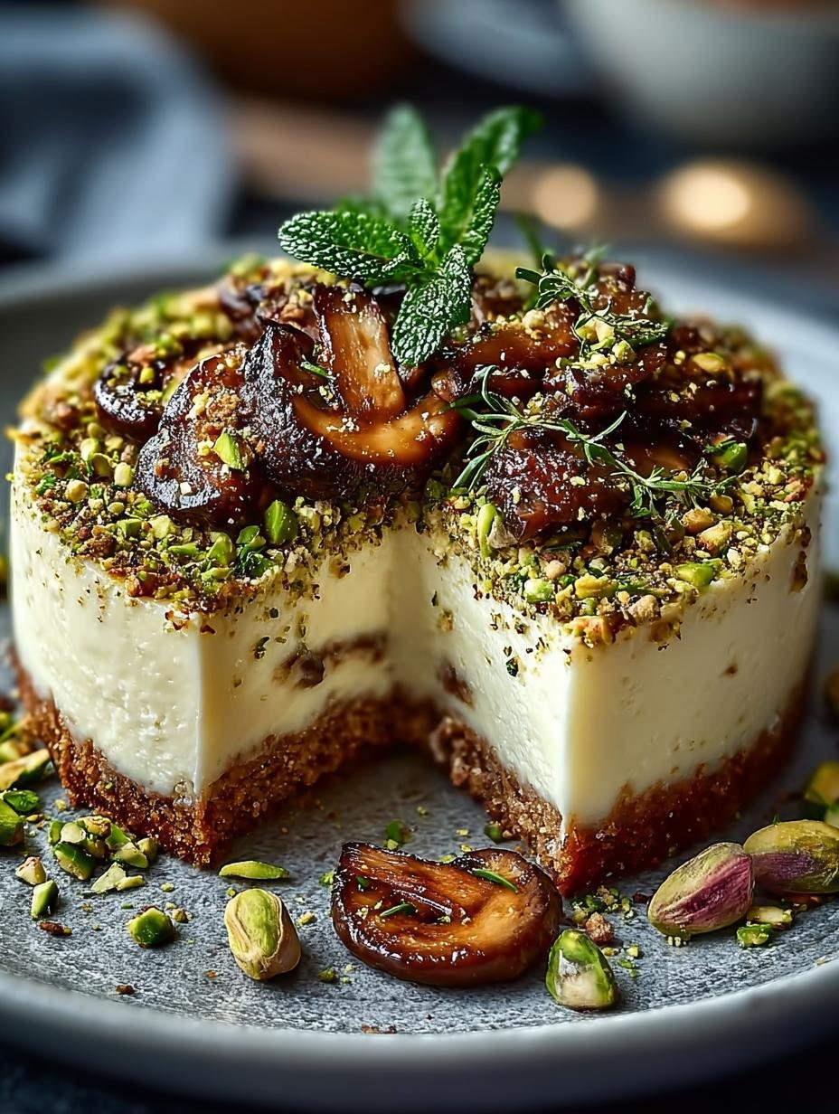 Pistachio Mushroom Cheesecake: A Unique Dessert Delight - Pistachio Mushroom Cheesecake - main visual representation