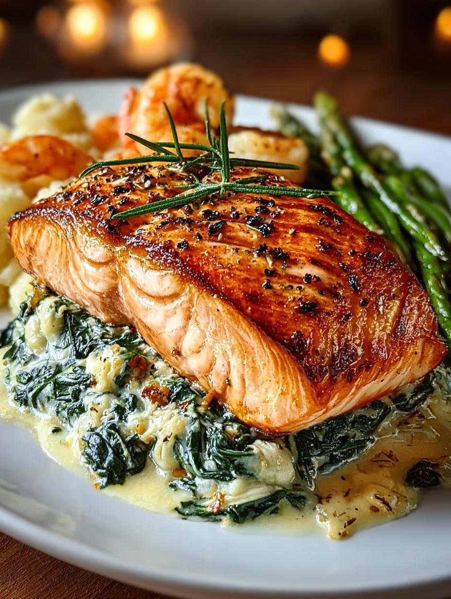 Indulgent Creamed Spinach Stuffed Salmon with Shrimp - Creamed Spinach Stuffed Salmon - main visual representation