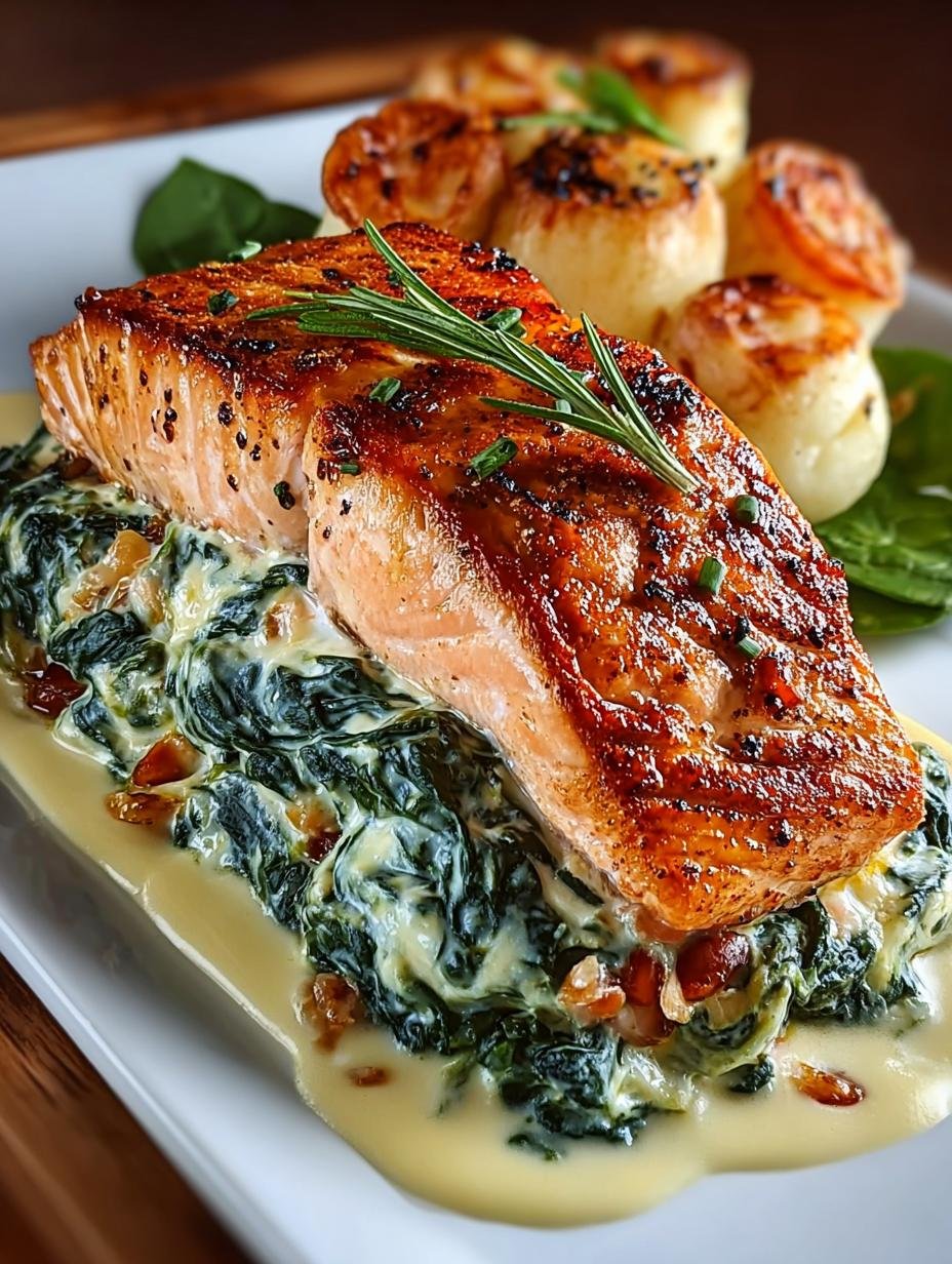 Indulgent Creamed Spinach Stuffed Salmon with Shrimp - Creamed Spinach Stuffed Salmon - additional detail
