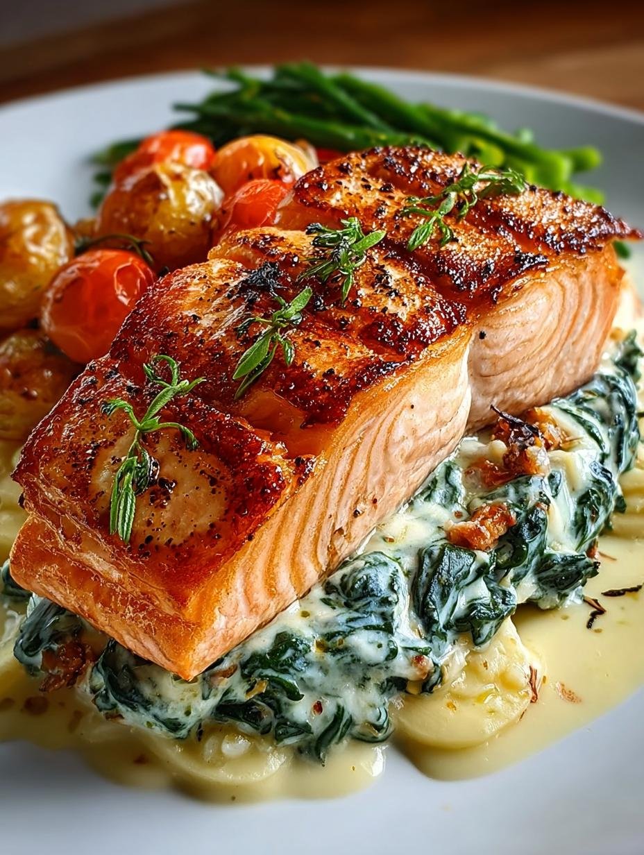 Creamed Spinach Stuffed Salmon