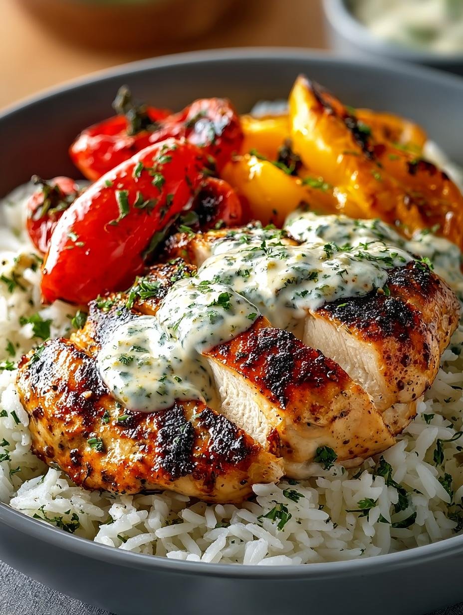 Creamy Grilled Chicken with Rich Herbed Rice and Sauce - Creamy Grilled Chicken with - main visual representation