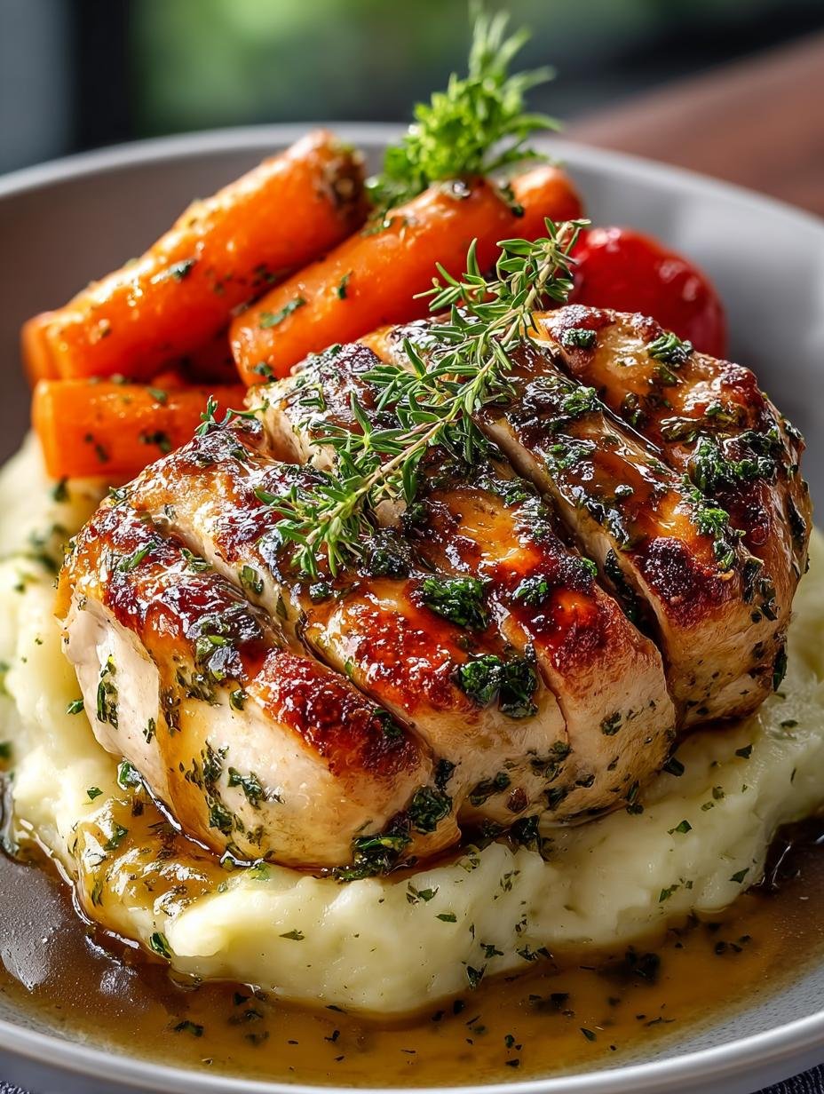 Herb Gravy Chicken with Dreamy Mash and Honey Carrots - Herb Gravy Chicken with - additional detail